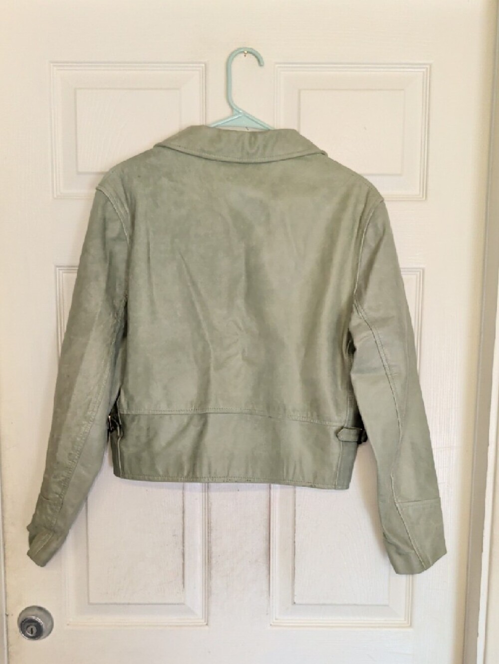 Vintage Roots Leather Green Moto Style Classic Jacket 8 Distressed Leathers - Picture 5 of 6